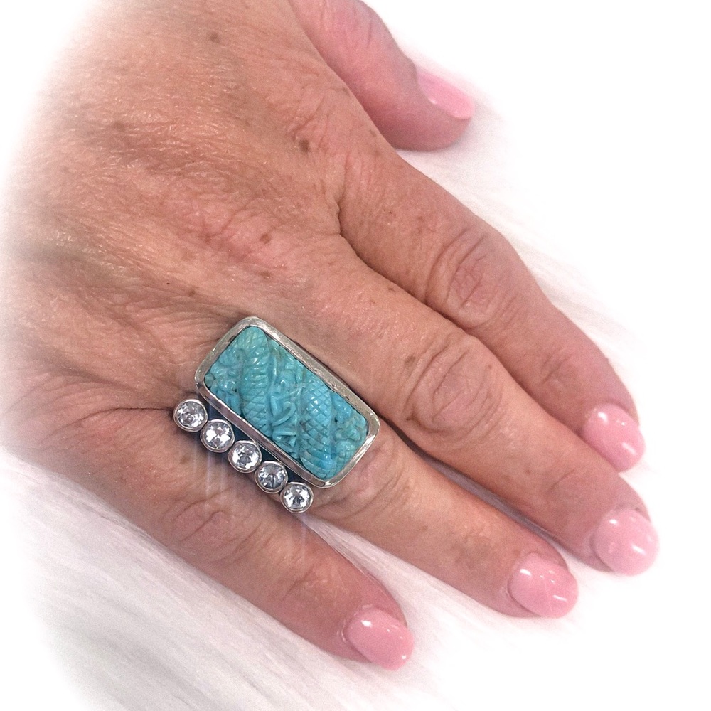 Stephen Dweck carved turquoise ring